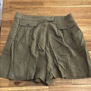 Womens Linen Utility Shorts Khaki